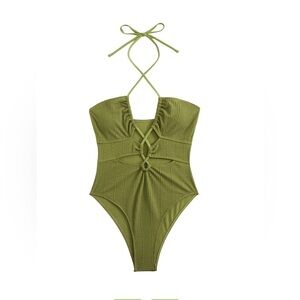 SALE Olive Green One Piece Swimsuit. Flattering Fit. XL rt $55 NWOT